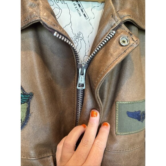 Vintage 60s 70s Leather Bomber Jacket Military Patches USAF Air Force Military - Picture 6 of 16